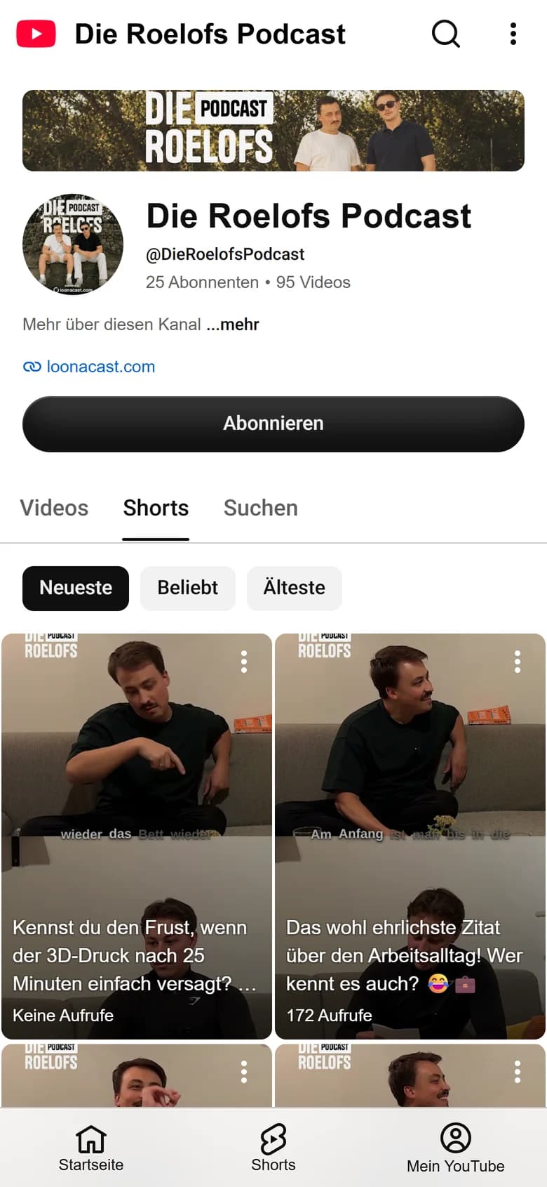 Die Roelofs Podcast auf dem Handy: Shorts-Tab mit Clips